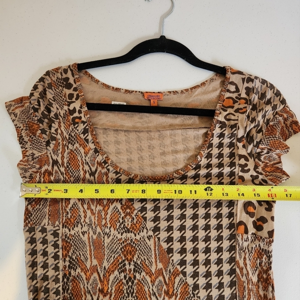 Chan Luu Patchwork Leopard Animal Print Maxi Dress Bodycon Short Sleeve Small - Picture 10 of 11